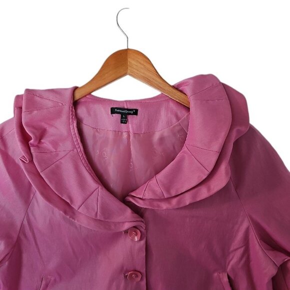 Samuel Dong Pink Glam Party Ruffle‎ 3/4 Sleeve Cropped Jacket L Large - Picture 9 of 13